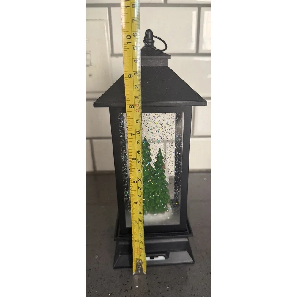 Illuminated Lantern Snow Globe Christmas Cottage Trees Lighted Liughts Up